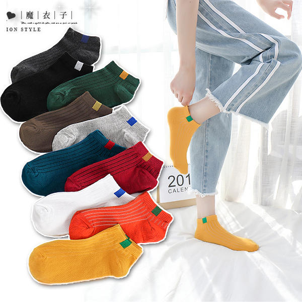 【Q30A19】魔衣子-柔軟舒適運動布標棉短筒女襪