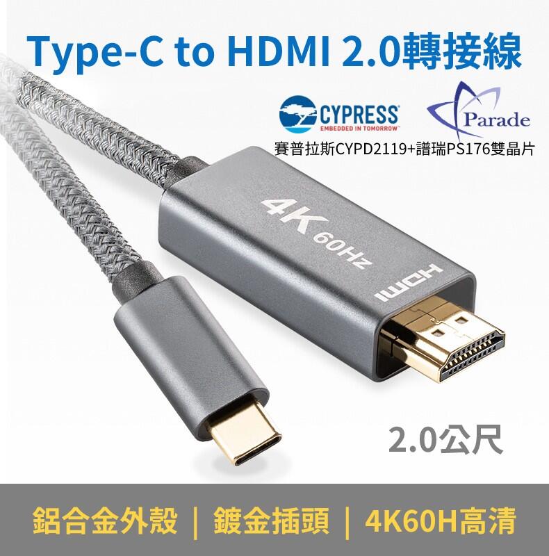 USB Type-C 轉 HDMI公 4K HDMI2.0 傳輸線