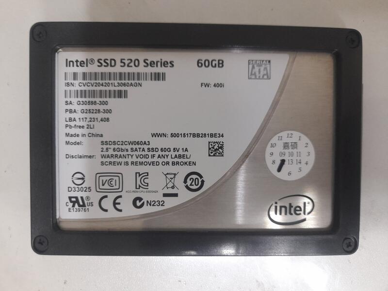 Intel SSD 520 Series 60GB SATA3 SSD固態硬碟