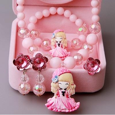 花露米 預購 兒童項鍊手鍊戒指套裝女孩公主首飾品寶寶卡通耳環耳夾