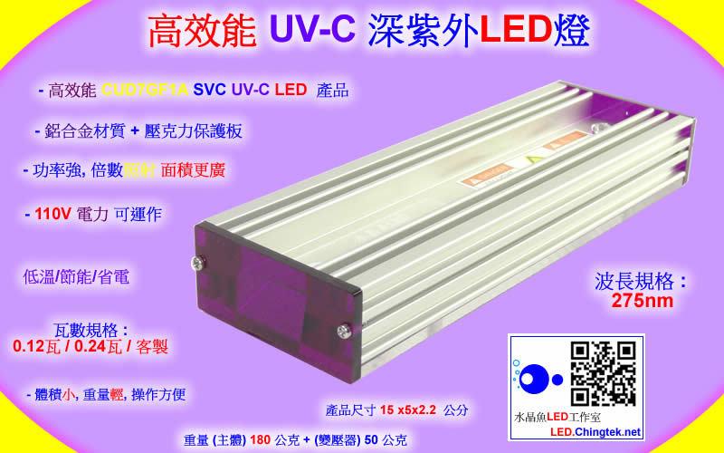 高效能 UV-C 深紫外LED燈(UVC 275nm)工業檢測鑑識/水質淨化/消毒殺菌/化學及生物學領域之檢測分析應用