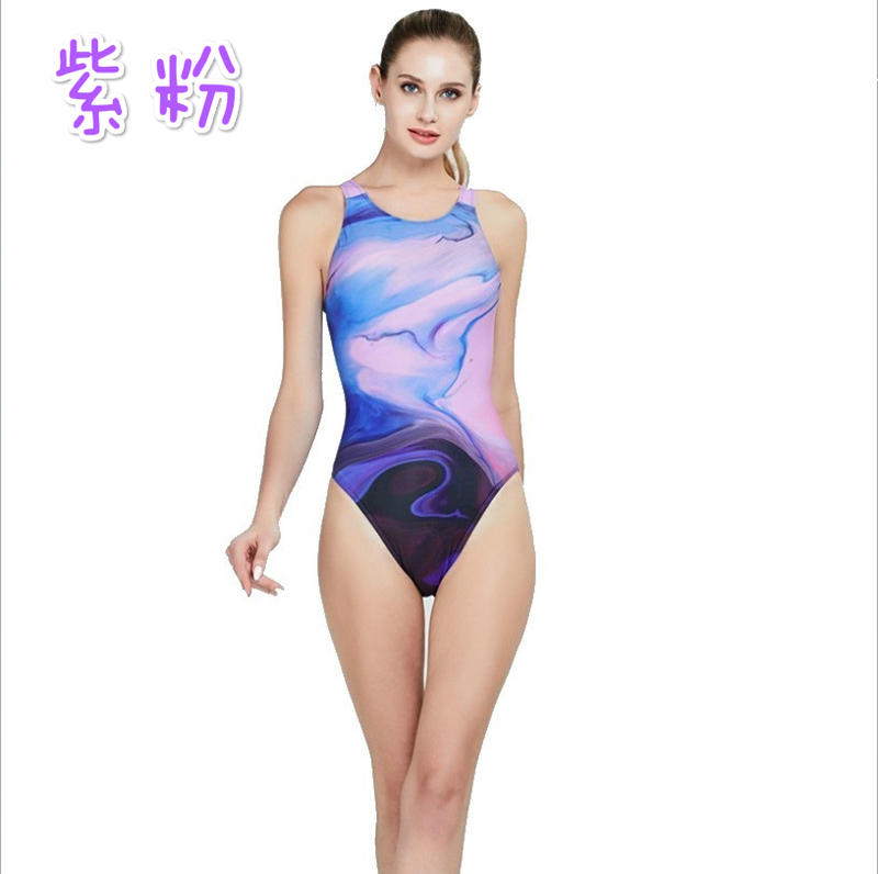 ≡ 泳者無懼 ≡ 大女競賽型泳裝─數位花-粉紫。一件499三件1200