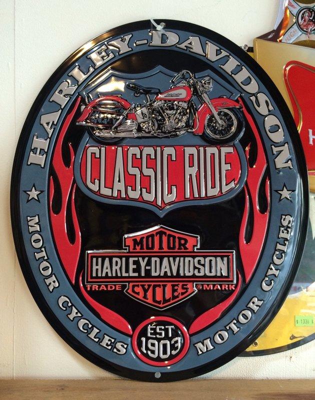 (I LOVE樂多) 美國進口 哈雷 Harley Davidson Classic Ride 橢圓鐵製立體看板