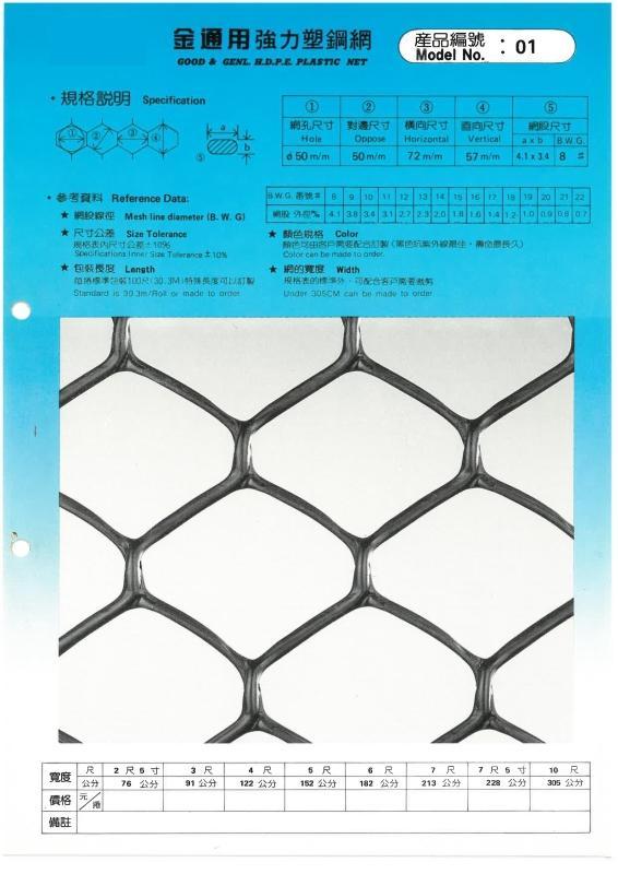 1號孔目(孔徑51mm±5%)-塑鋼網、塑膠網、萬能網、圍籬網、園藝網、萬用網、菱形網、萬年網