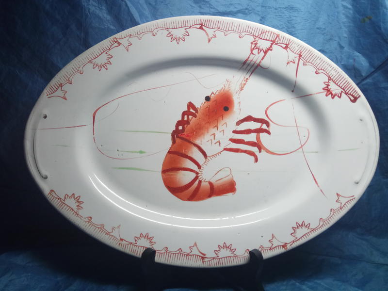 [布列格]早期 老 中型 龍蝦 冷盤 瓷盤 長約:32.8cm 寬約:23.3cm 高約:3cm c155