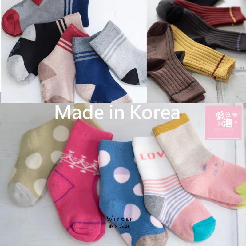 ○。° 彩色泡泡 °。○ 童裝【貨號W9384】冬。韓國製冬季款厚款短襪(5雙ㄧ組)