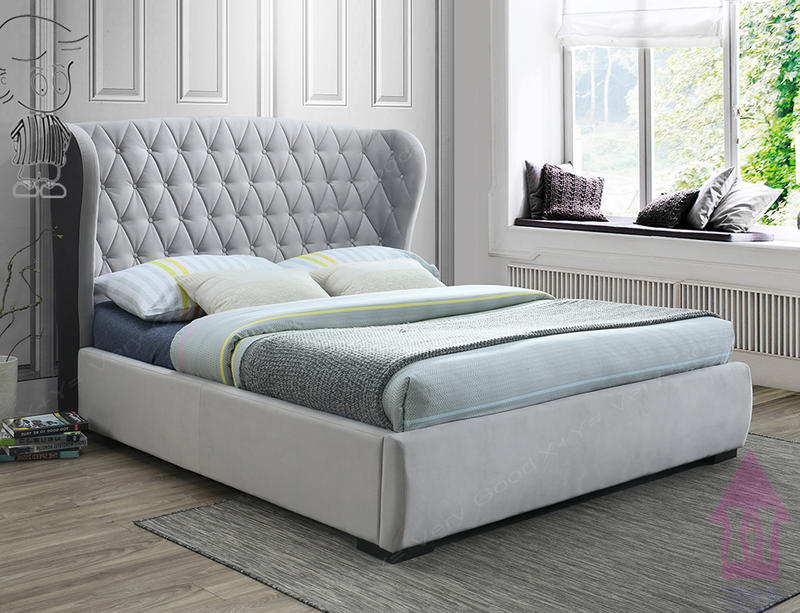 【X+Y時尚精品傢俱】現代雙人床組床架系列-梵谷 5尺淺灰布雙人床.不含床墊.摩登家具