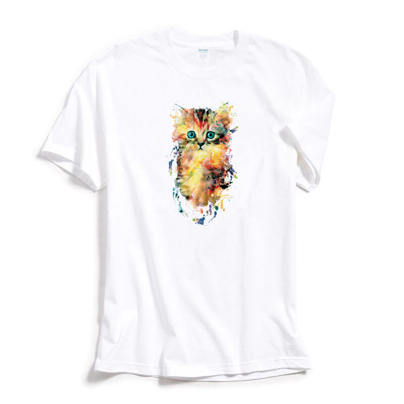 Cat Watercolor 短袖T恤 白色 水彩貓設計插圖印花潮T