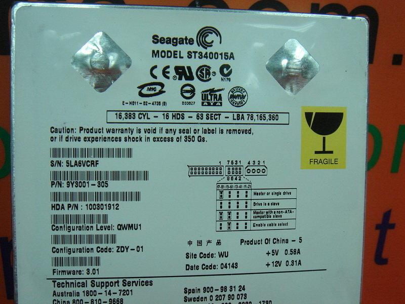 SEAGATE ST340015A 40GB IDE | 露天市集 | 全台最大的網路購物市集