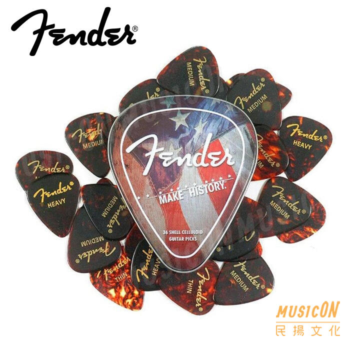【民揚樂器】原廠 Fender MakeHistory Pick 共36片 附鐵盒 吉他匹克 彈片