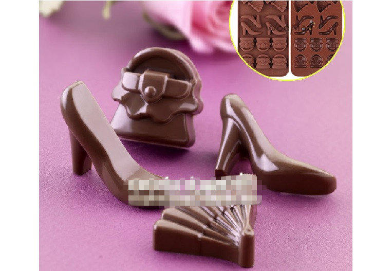 Amy烘焙網：新貨～高跟鞋 鎖 扇子圖案組合矽膠巧克力模具