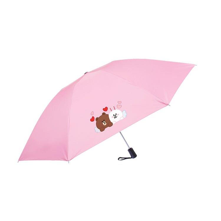【LINE FRIENDS】熊大兔兔情人天使款嫩粉反向防水黑膠晴雨二用傘