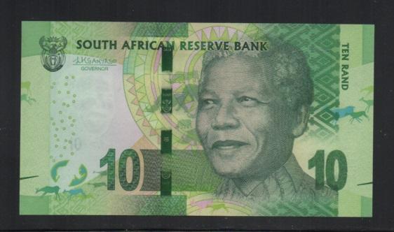 【低價外鈔】南非(2015)年10Rand紙鈔一枚，新版簽名，曼德拉肖像，少見！