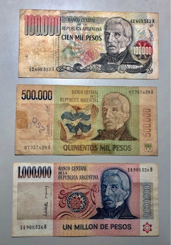 私藏 : 南美洲紙鈔 > 阿根廷共和國1976-1983年版式.10萬/50萬/100萬 PESOS.(三張)