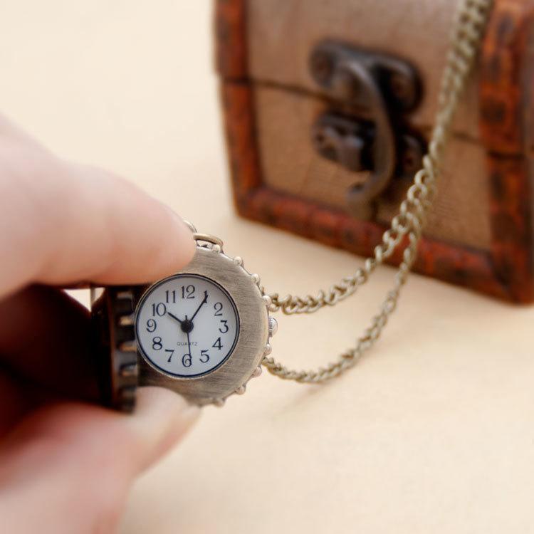 復古韓版毛衣鏈 古銅色可樂蓋懷錶項鏈 時尚時裝表 掛表