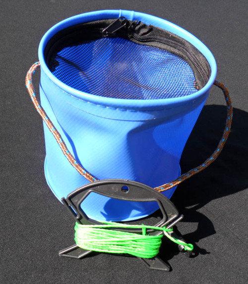 多用途取水桶.釣魚專用養魚桶.餌料桶.含拉鍊式網蓋+附取水繩5米