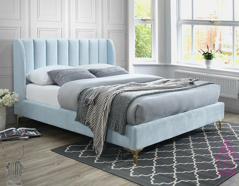 【X+Y時尚精品傢俱】現代雙人床組床架系列-慕夏 5尺淺藍布雙人床.不含床墊.摩登家具