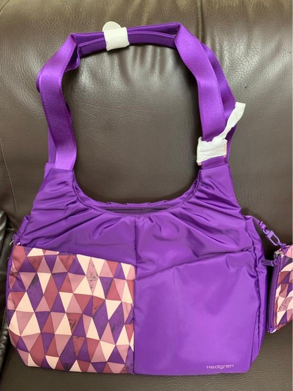 LeBags 紫色格紋防水側背包裡面附小錢包