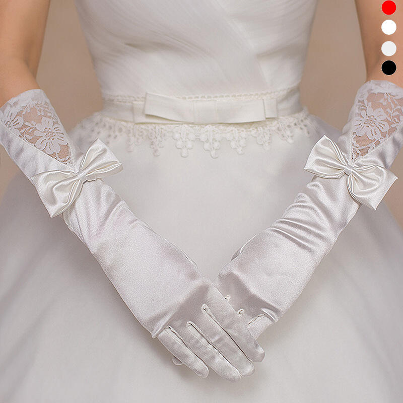 愛襪甜心【A-455】婚紗新娘女套❤蝴蝶結蕾絲緞面拼接手套~(4色)