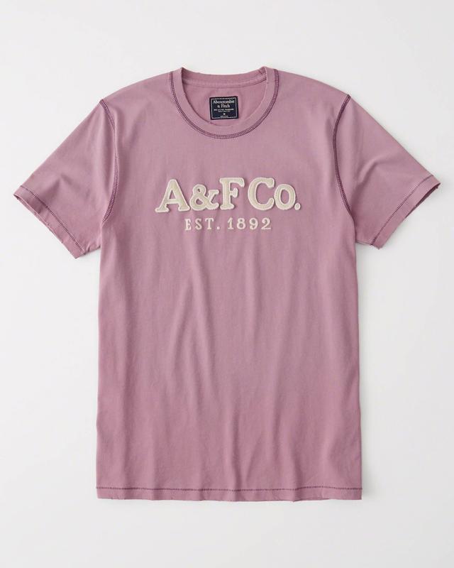 Maple麋鹿小舖 Abercrombie&Fitch ＊ AF 紫色貼布電繡字母短T ＊ ( 現貨L號 )