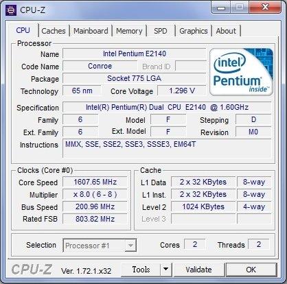 intel  CORE2-DUO 雙核心 CPU E2140   775腳位  1.6G /1M /800 3顆 
