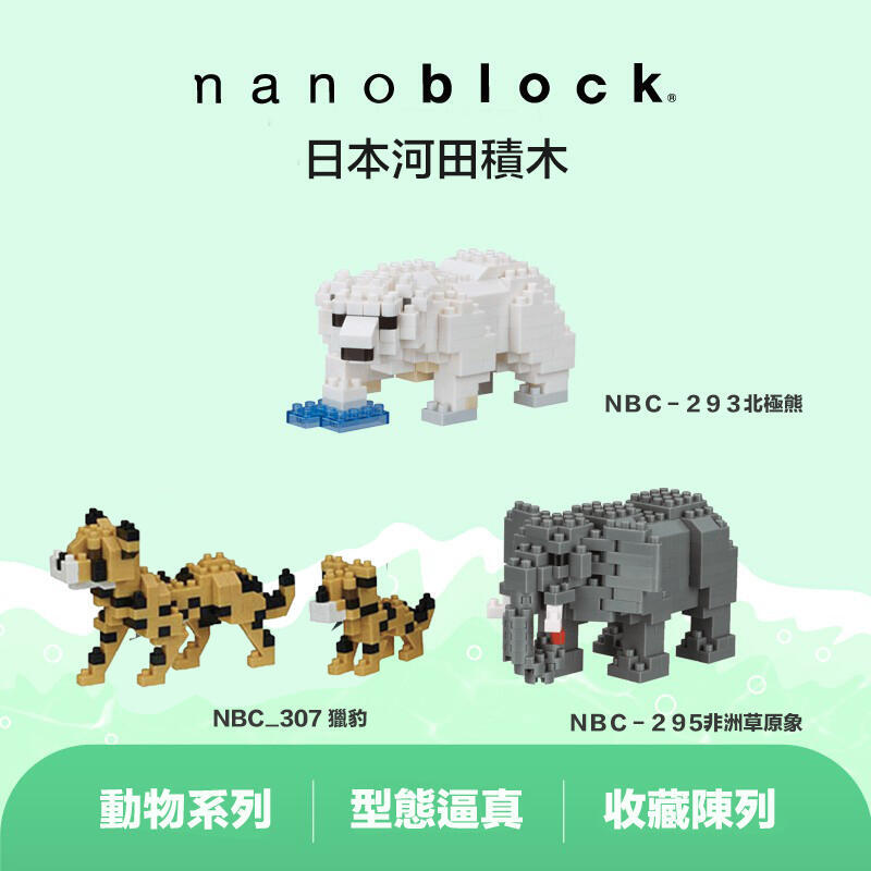 【LEGO】現貨 正版 Nanoblock 日本河田積木 NBC 294 北極熊 307 獵豹 295 非洲草原象