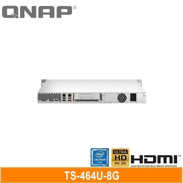 含發票QNAP TS-464U-8G 單電源機架式(不含滑軌，3年保)網路儲存伺服器 