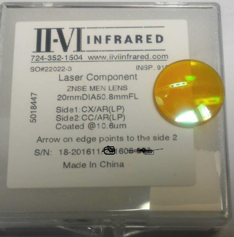 Co2鐳射切割雕刻機透鏡配件,聚焦鏡,直徑20焦距50.8mm ,波長10.6un,美國貳陸II-VI進口聚焦鏡片,