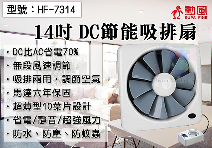 【缺貨】勳風14吋DC直流變頻節能 吸排扇 無段風速調節 排風扇 抽風扇 吸排風扇 電扇 HF-7314