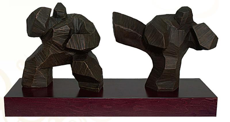 『府城畫廊-台灣工藝品區』原石雕塑－功夫系列－對招－68x22x36－高質感擺飾－(關於我有油畫國畫連結)－KM-001