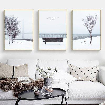 ART。DECO北歐白色雪景掛畫極簡風裝飾畫客廳沙發背景牆裝飾住宅空間工作室三聯畫浪漫唯美英文風景裝飾畫 (3款可選)