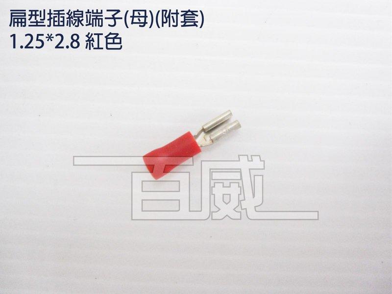[百威電子] 扁型插線端子 母 附套 1.25*2.8 紅色 送透明絕緣套管 【線徑 1.25＊寬度2.8mm】