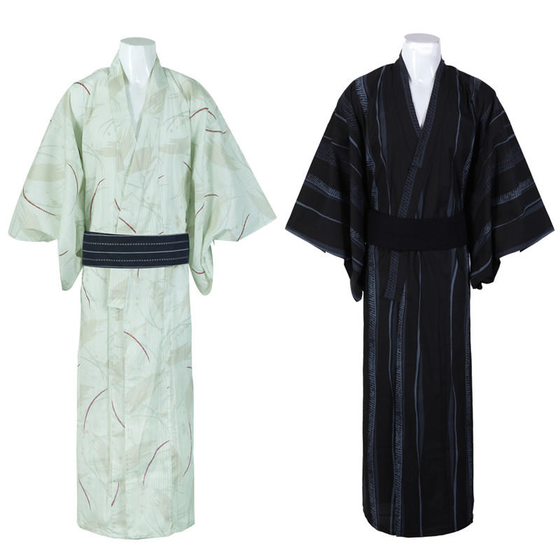 日本男士傳統和服浴衣6件套印花純棉日系家居服套裝含腰帶木屐