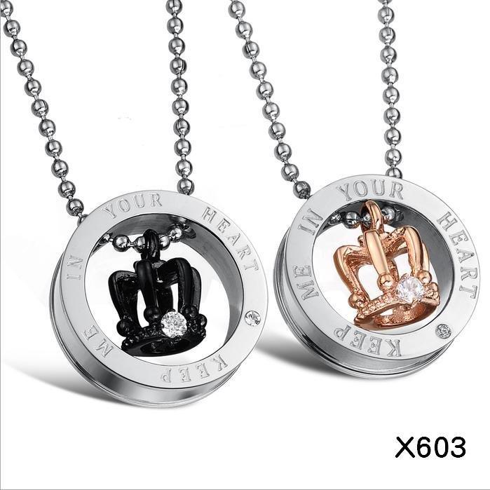 【X603】(單件價) (316L鈦鋼情人對鍊-皇冠項鍊-單件價/鈦鋼美鑽項鍊/扣環項鍊/送禮/情侶對鍊