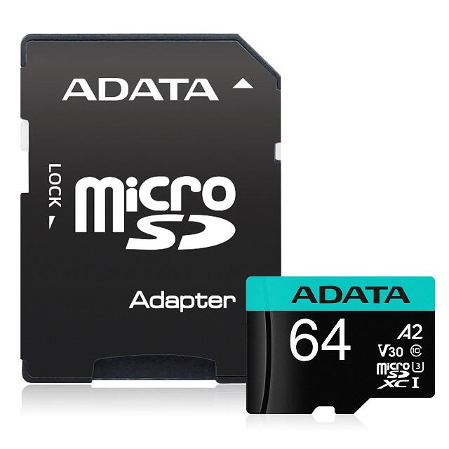 ADATA 威剛 Premier Pro microSDXC UHS-I U3 A2 V30 64G記憶卡(附轉卡)