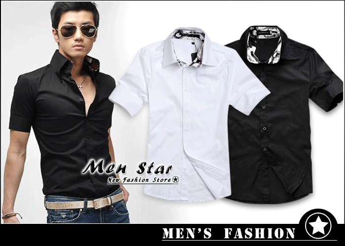 【Men Star】免運費 韓版時尚純色小尖領修身襯衫 / 短袖襯衫 西裝襯衫 / 媲美 stage uniqlo 