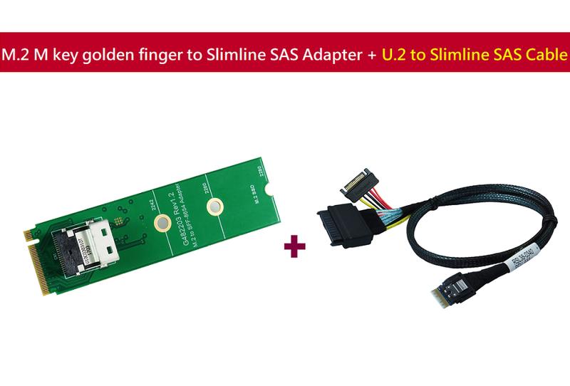 M.2 M-key 金手指 轉 Slimline SAS 轉接卡 + U.2 (SFF-8639)傳輸線