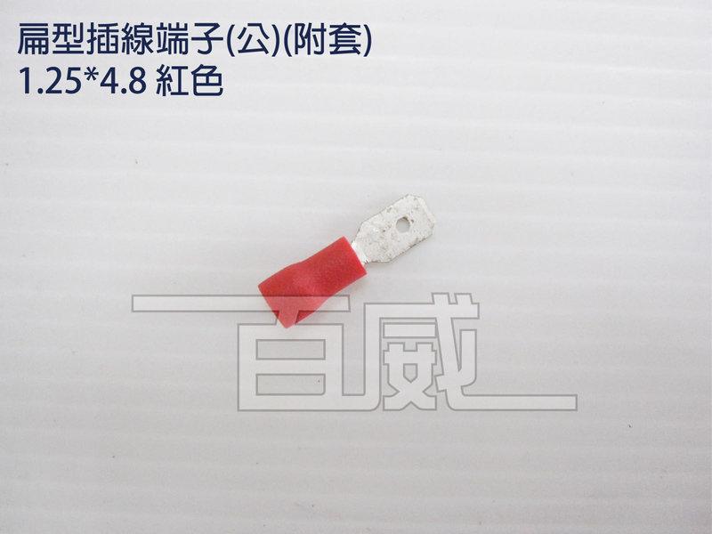 [百威電子] 扁型插線端子 公 附套 1.25*4.8 紅色 送透明絕緣套管 【線徑 1.25＊寬度4.8mm】