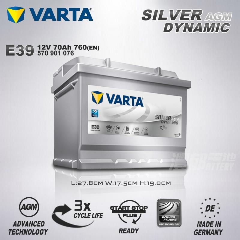 『灃郁電池』原裝進口 VARTA 銀合金免保養 AGM 啟停系統車 汽車電池 DIN70 E39