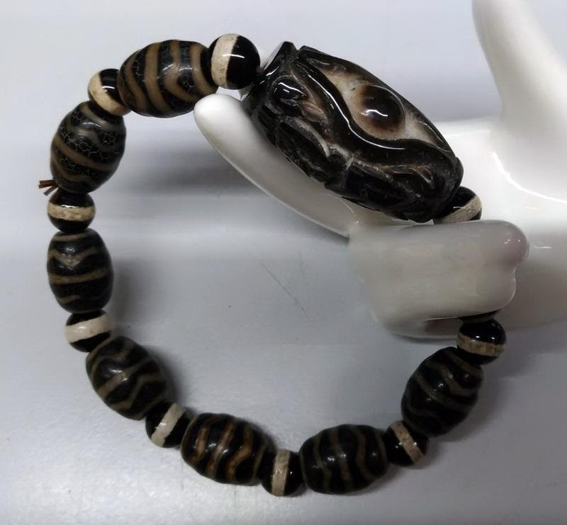 071807 天然石龍紋瑪瑙龍眼天珠、貫通穴｜手芸素材・材料