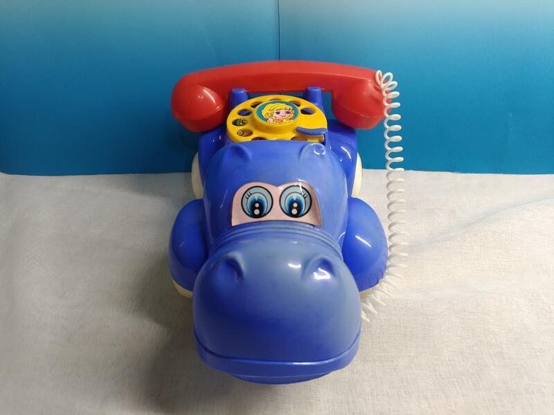 特價 ▲宇宙城▼ 台灣製 藍色河馬造型轉盤式塑膠玩具電話1個 老玩具 早期懷舊收藏