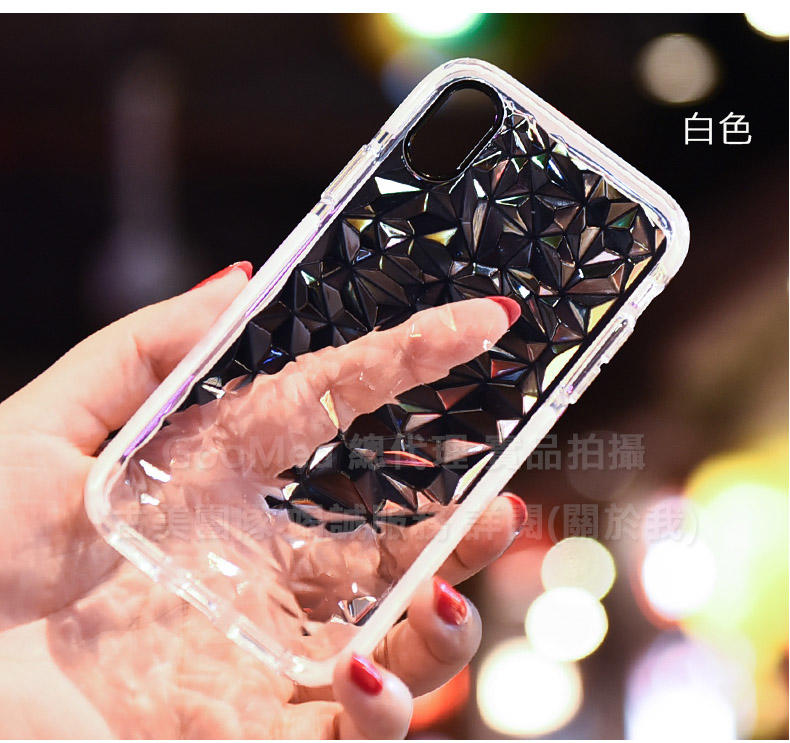 GMO  3免運 iPhone X Xs Max XR鑽石紋 菱形 白色 3D透明水晶氣墊殼TPU保護殼保護套手機殼