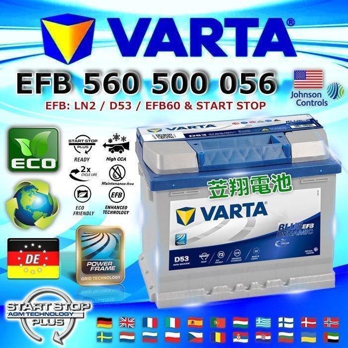 ☆電池達人☆VARTA D53 EFB LN2 德國進口 華達 汽車電池 VITARA JUKE SKODA 福斯 台南