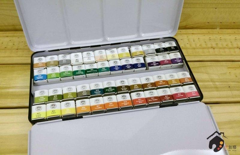 【品 · 創藝】精品美術-韓國MUNGYO 專家 塊狀水彩 攜帶式鐵盒組-48色