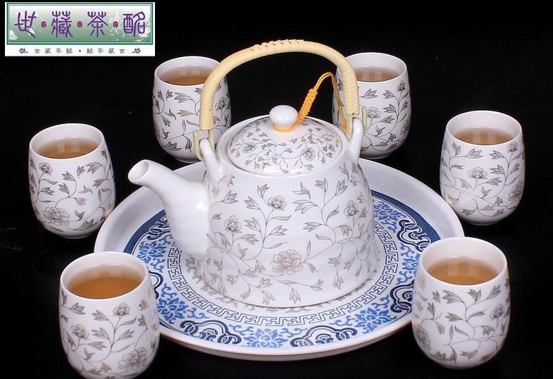 世藏茶酩|烏龍茶|普洱茶|花草茶|茶具|中茶盤壺繩正品包郵陶瓷茶具套裝 提梁整套茶具一茶壺6茶杯子