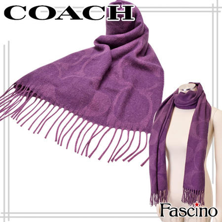 COACH 77673 紫色大C流蘇 混合羊毛 圍巾 披巾