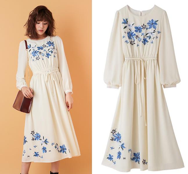 31 Sons de mode 日本專櫃正品 白色 民族風刺繡花朵長袖長洋裝