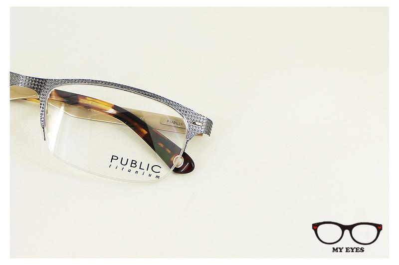 【My Eyes 瞳言瞳語】PUBLIC+ 銅灰色方形半框眼鏡 俐落感十足 美式普普小圓風 鈦材質 (PB7004)