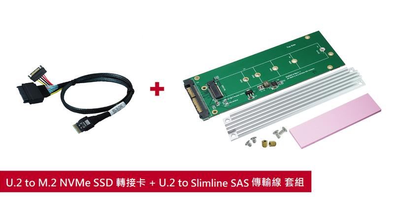 U.2 (SFF-8639) to M.2 NVMe SSD 轉接卡+SSD散熱片 & U.2 to SlimSAS 線
