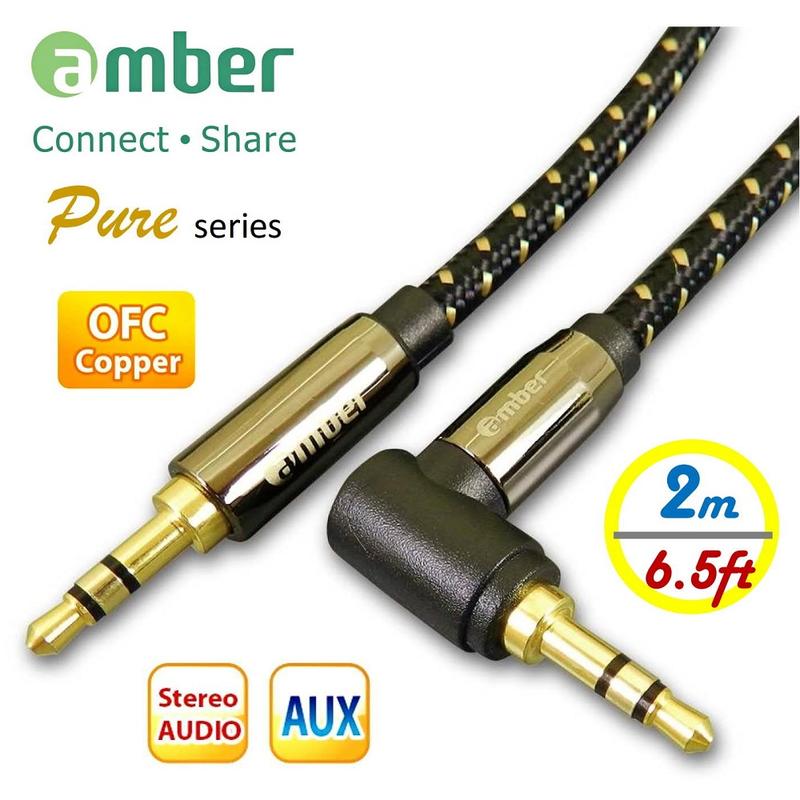 【折價中】amber 3.5mm AUX立體聲音源線24K鍍金無氧銅OFC  mini jack直式&L造型-2M